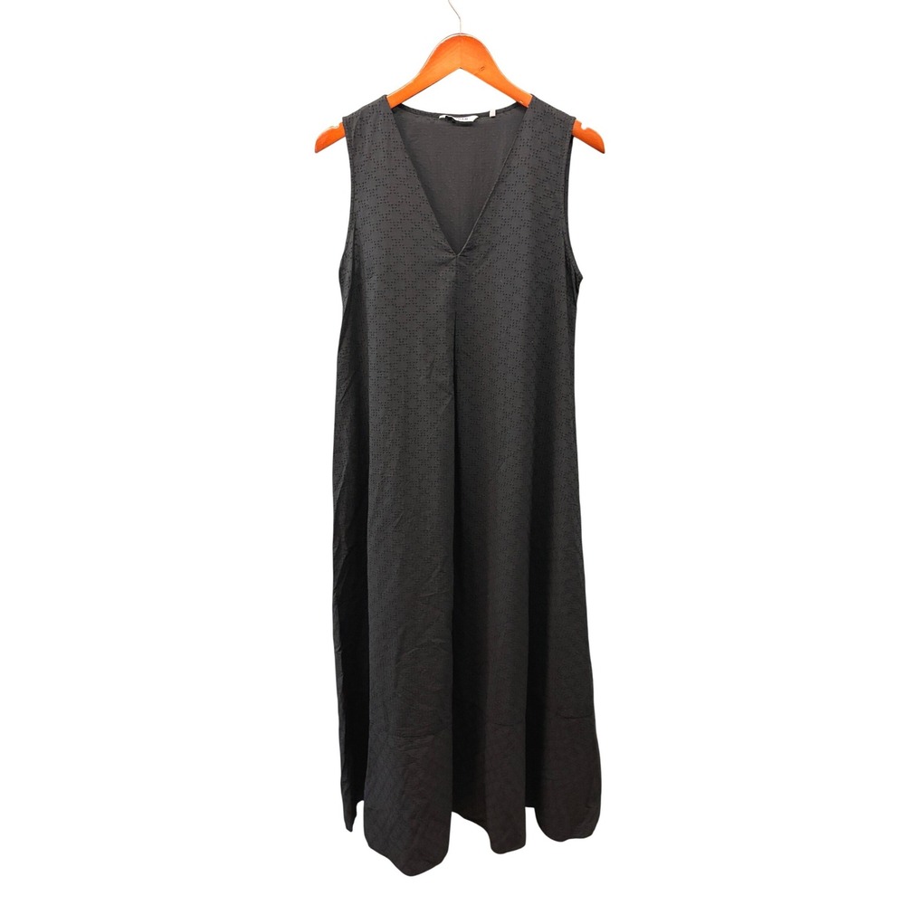 Caliban Sleeveless V Neck Shift Maxi Dress Womens 8 Black Textured Italy